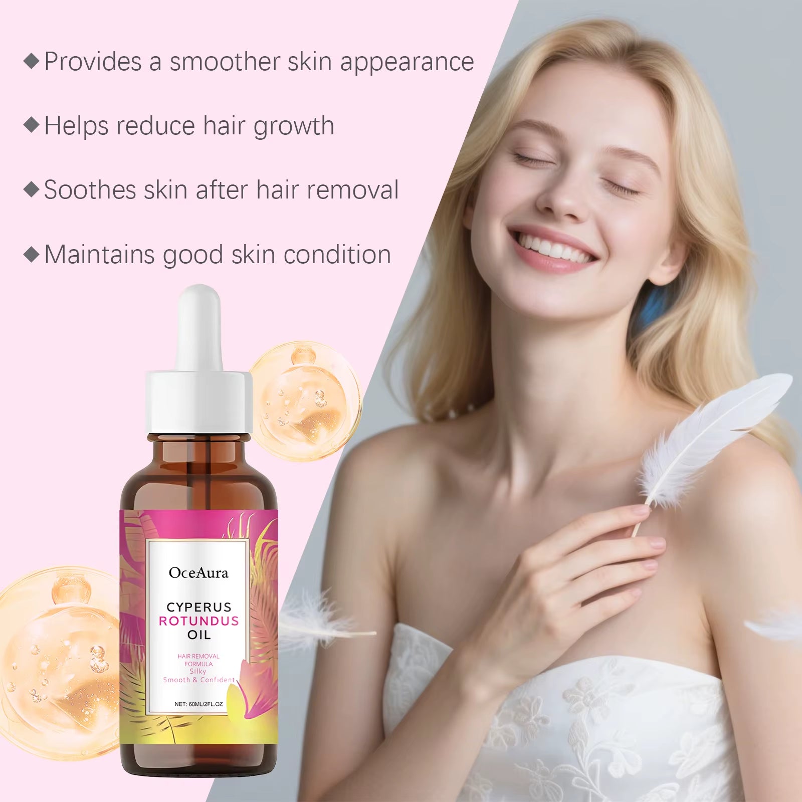 Cyperus Rotundus Oil for Hair Removal Moisturizing Soothing Skin Dryness Shrinks Pores Reducing Body Hair Growth after Shave Oil